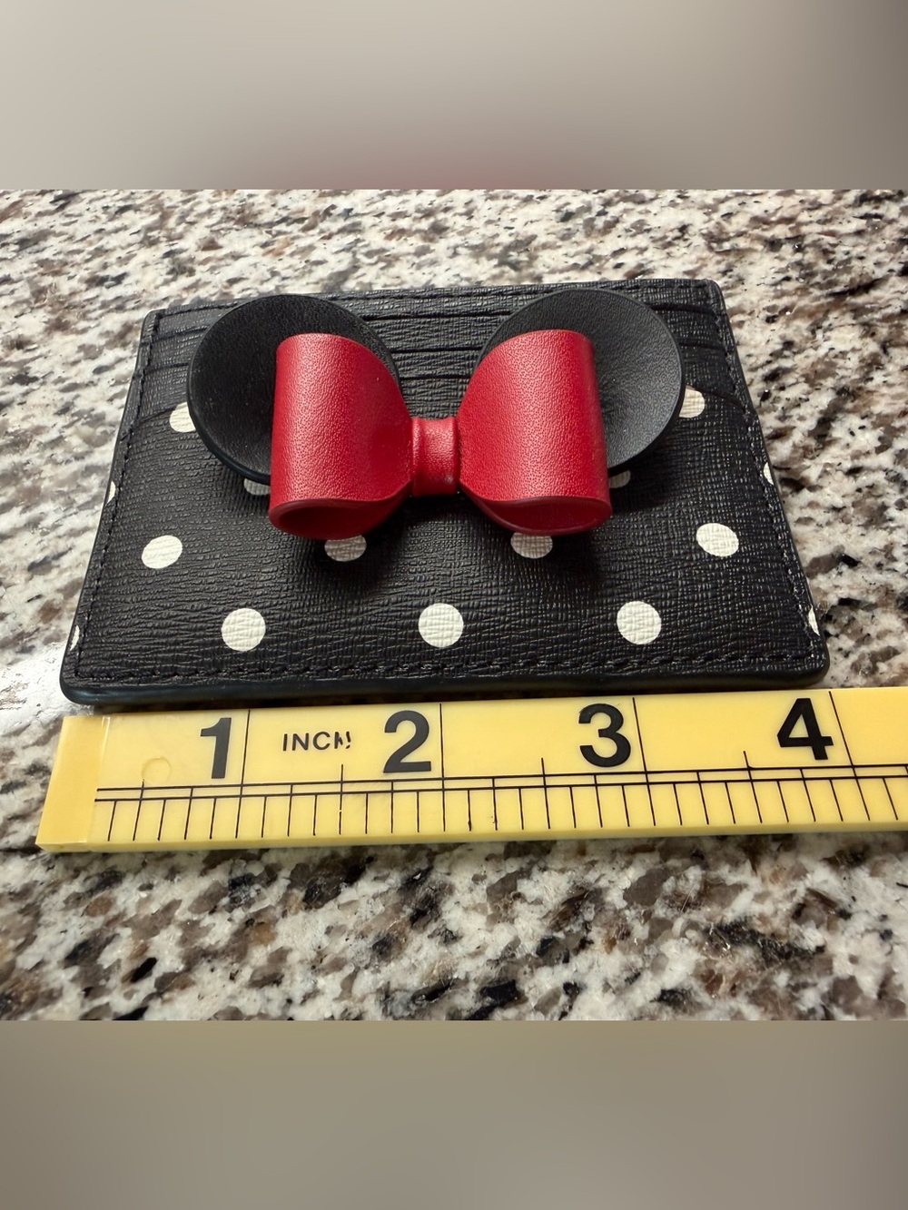Kate Spade x Disney Minnie Mouse Polka Dot Leather Card Holder Wallet Black - Picture 5 of 10